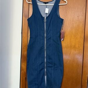 Denim Blue Zip Midi Dress